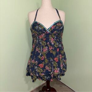 Hollister Y2K Blue Floral Baby Doll Mini Dress Boho Preppy Smocked Women’s Sz L
